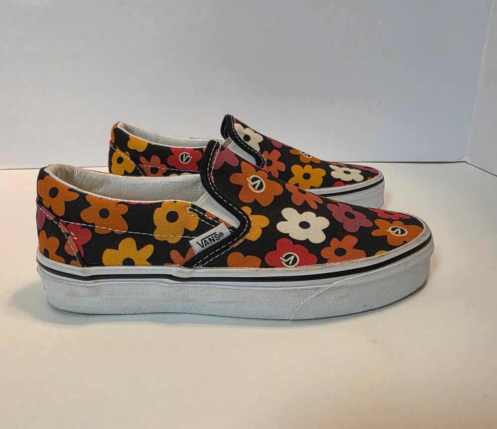 Vans Classic Slip-On Flower Print Black Multi Women’s 5 YOUTH 3.5 Floral